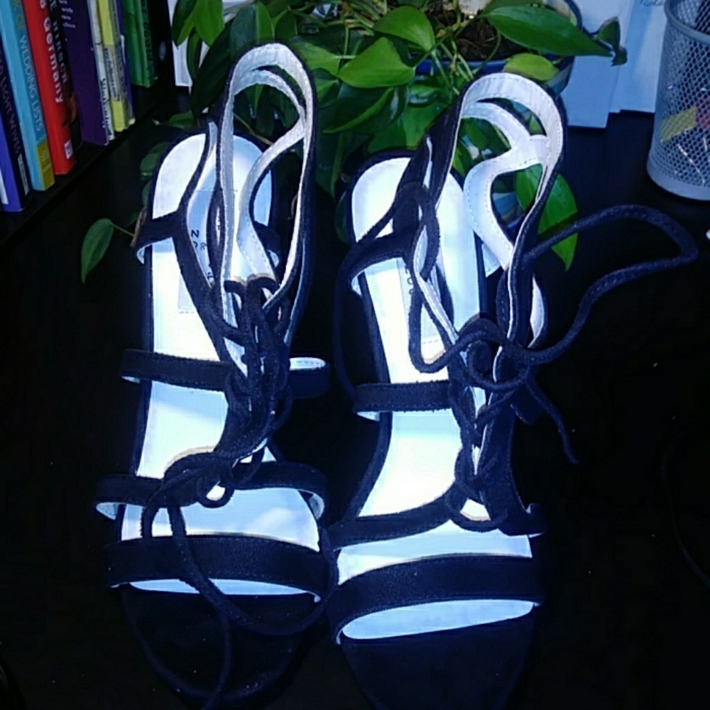 Lace Up Black Heels